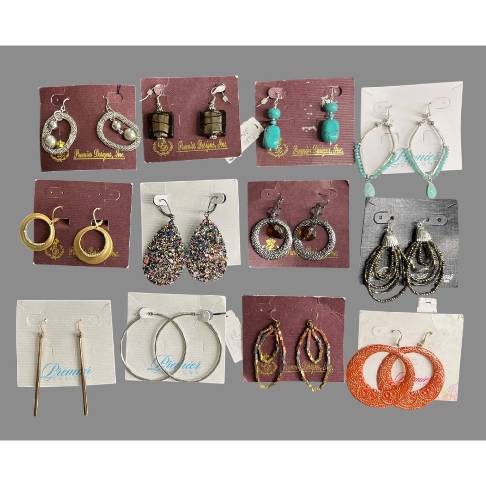 EARRINGS Bundle/Lot of 12, PREMIER DESIGNS Dangle Crystals Teardrop Beaded Hoop